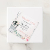 Pink Silver Penguin Winter Onederland Birthday Bedankjes Labels (In situ)