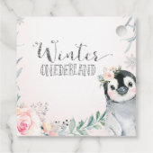 Pink Silver Penguin Winter Onederland Birthday Bedankjes Labels (Achterkant)