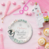 Pink Silver Penguin Winter Onederland Birthday Papieren Bordje (Feest)
