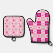 Pink & Silver Peppermints Snowflakes Jouw naam toe Ovenwant & Pannenlap Set (Voorkant)