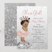 Pink Silver Princess Afro-Amerikaans Baby shower Kaart (Voorkant / Achterkant)
