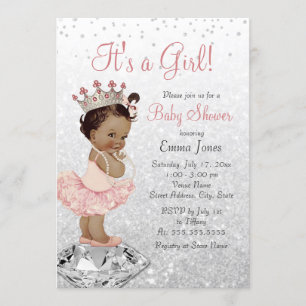 Pink Silver Princess Afro-Amerikaans Baby shower Kaart