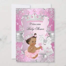 Pink Silver Princess Baby shower Brunette Girl Kaart