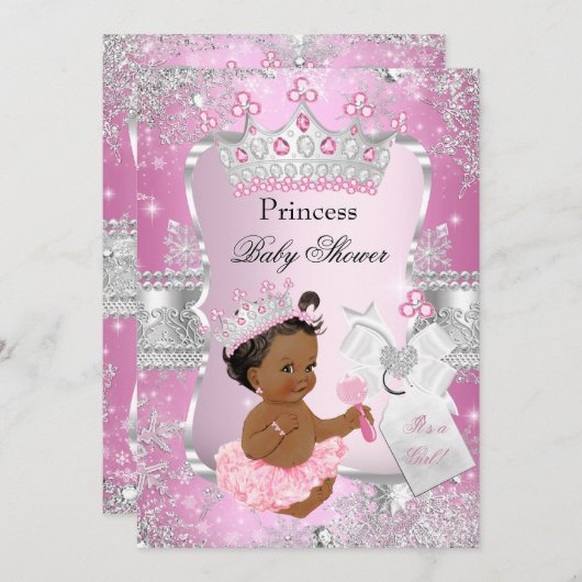 Pink Silver Princess Baby shower Ethnic Kaart (Voorkant / Achterkant)