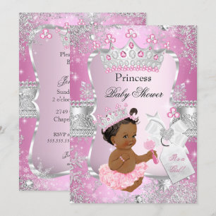 Pink Silver Princess Baby shower Ethnic Kaart