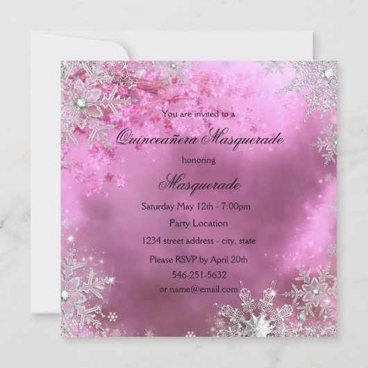 Pink Silver Princess Quinceanera Masquerade Kaart (Achterkant)