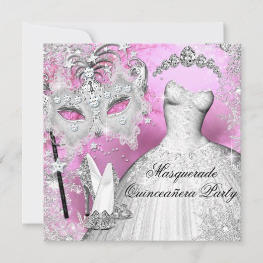 Pink Silver Princess Quinceanera Masquerade Kaart (Voorkant)