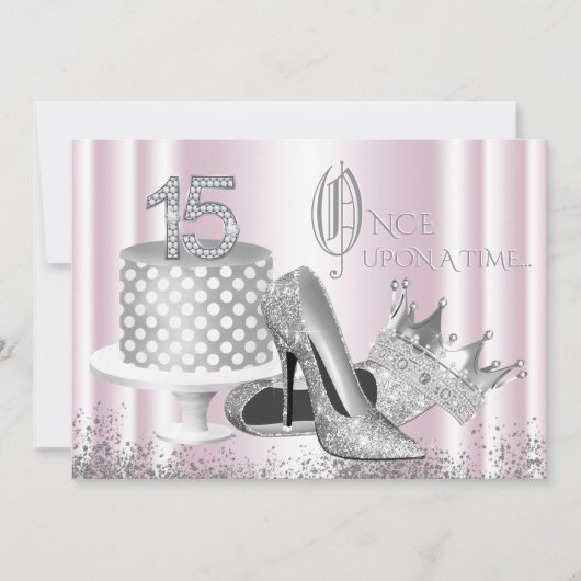 Pink Silver Princess Quinceanera Uitnodiging (Voorkant)