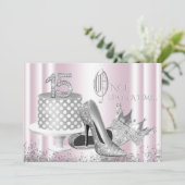 Pink Silver Princess Quinceanera Uitnodiging (Staand voorkant)