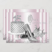Pink Silver Princess Quinceanera Uitnodiging (Voorkant / Achterkant)