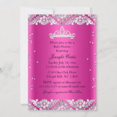 Pink Silver Princess Tiara Baby shower Invite Kaart (Achterkant)