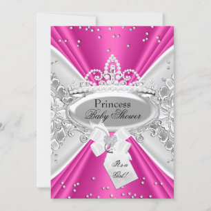 Pink Silver Princess Tiara Baby shower Invite Kaart