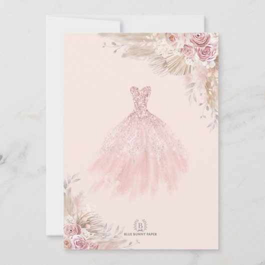 Pink Silver Quinceañera Dress Mis Quince 15 Años Kaart (Achterkant)