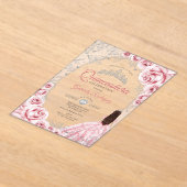 Pink Silver Quinceanera Floral Acryl Uitnodigingen (Laagn)