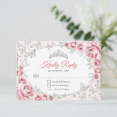 Pink Silver Quinceanera Reply RSVP Kaartje (Staand voorkant)