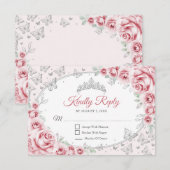 Pink Silver Quinceanera Reply RSVP Kaartje (Voorkant / Achterkant)