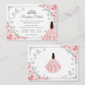 Pink Silver Quincenarea Reception Details Informatiekaartje (Voorkant / Achterkant)