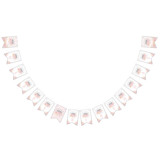 Pink Silver Royal Crown Princess Happy Birthday Vlaggetjes (Alle)