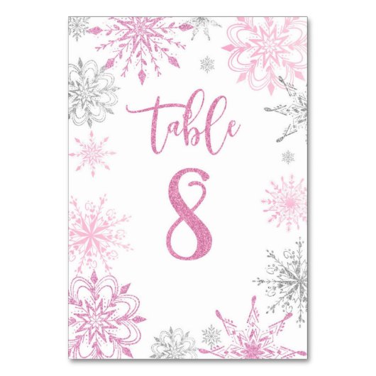 Pink Silver Snowflakes baby shower Acht Kaart (Voorkant)
