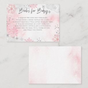 Pink Silver Snowflakes Baby shower Boek Verzoek Informatiekaartje