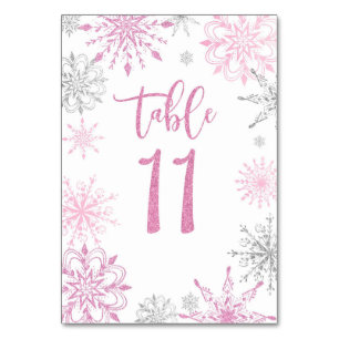 Pink Silver Snowflakes baby shower Eleven Kaart