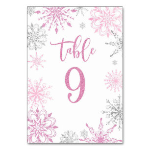 Pink Silver Snowflakes baby shower Nine Kaart