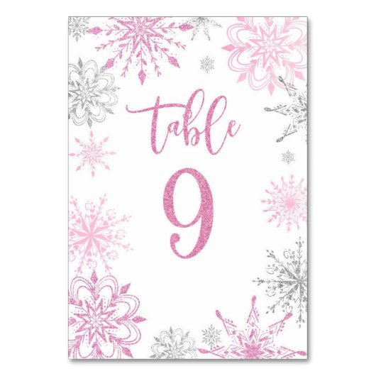 Pink Silver Snowflakes baby shower Nine Kaart (Voorkant)