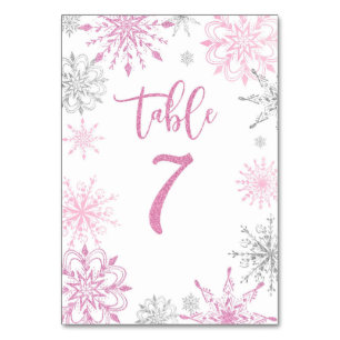 Pink Silver Snowflakes baby shower Seven Kaart