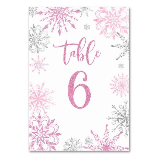 Pink Silver Snowflakes baby shower Six Kaart (Voorkant)