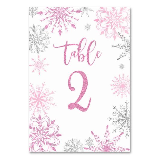 Pink Silver Snowflakes baby shower Twee Kaart (Voorkant)