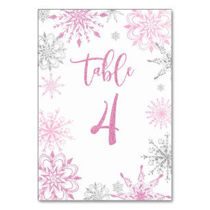 Pink Silver Snowflakes baby shower Vier Kaart