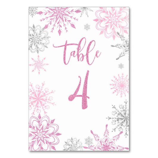 Pink Silver Snowflakes baby shower Vier Kaart (Voorkant)