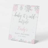 Pink Silver Snowflakes Baby shower Welkom Reclamebord Met Voetstuk (Voorkant)