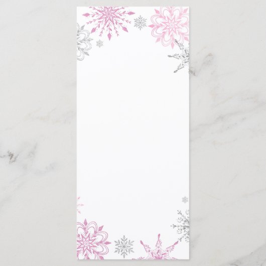 Pink Silver Snowflakes Elegant Baby shower Menu (Achterkant)