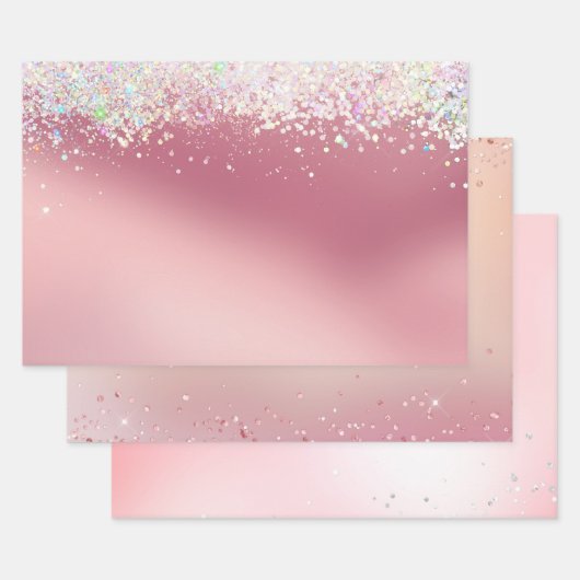 Pink Silver Sparkle Confetti Christmas Inpakpapier Vel (Set)