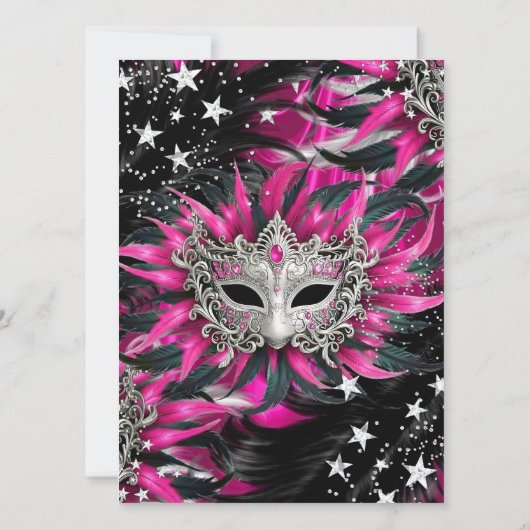 Pink Silver Sparkle Magical Night Masquerade Party Kaart (Achterkant)