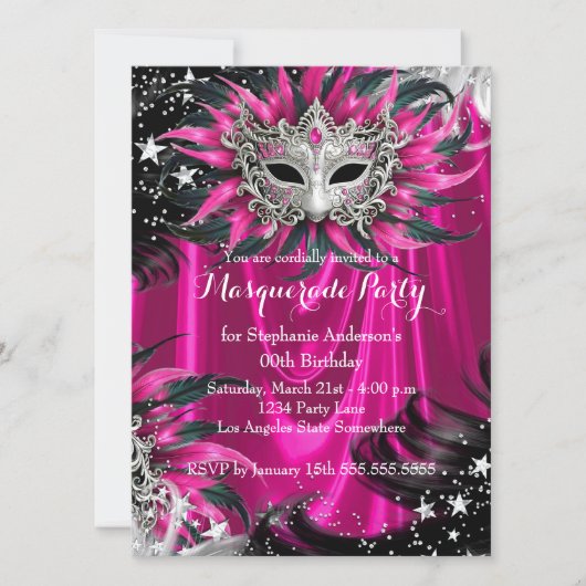 Pink Silver Sparkle Magical Night Masquerade Party Kaart (Voorkant)