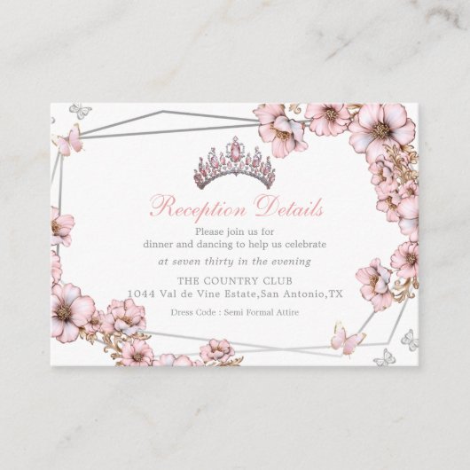 Pink Silver Tiara Butterfly Enclosure Card Informatiekaartje (Voorkant)