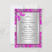 Pink Silver Tiara Damask Quinceanera Invite Kaart (Achterkant)