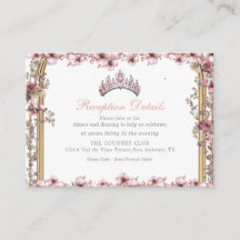 Pink Silver Tiara Floral Quinceañer Enclosure Card