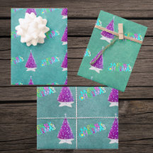 Pink Silver Trees Colourful Merry Christmas Text