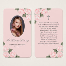 Pink Silver Waterverf Floral Memorial Prayer Kaart