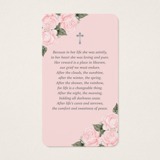 Pink Silver Waterverf Floral Memorial Prayer Kaart (Achterkant)