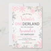 Pink Silver Winter ONEderland Birthday Invitation Kaart (Voorkant)