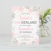 Pink Silver Winter ONEderland Birthday Invitation Kaart (Staand voorkant)