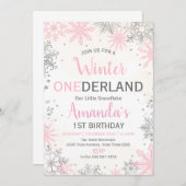 Pink Silver Winter ONEderland Birthday Invitation Kaart (Voorkant / Achterkant)
