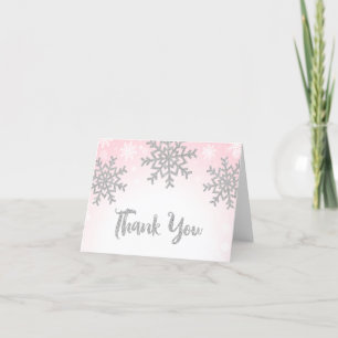 Pink Silver Winter Snowflake Bedankkaart