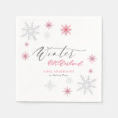 Pink Silver Winter Snowflakes 1st Birthday Servet (Voorkant)