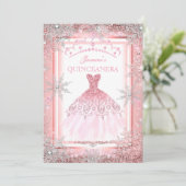 Pink Silver Winter Wonderland Quinceanera Party 2 Kaart (Staand voorkant)