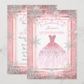Pink Silver Winter Wonderland Quinceanera Party 2 Kaart (Voorkant / Achterkant)